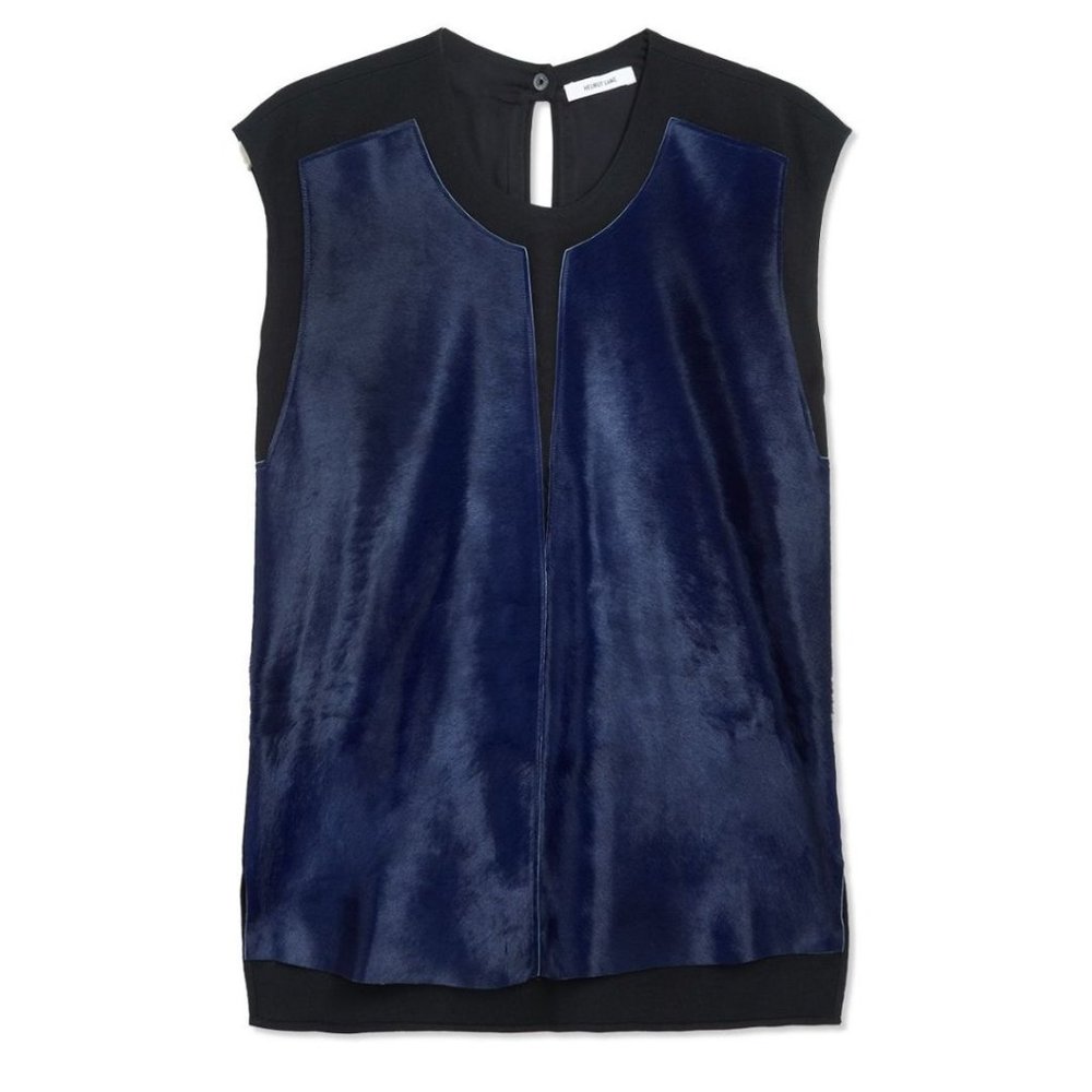 Helmut Lang Blue Genuine Calf Hair Top, Size: L